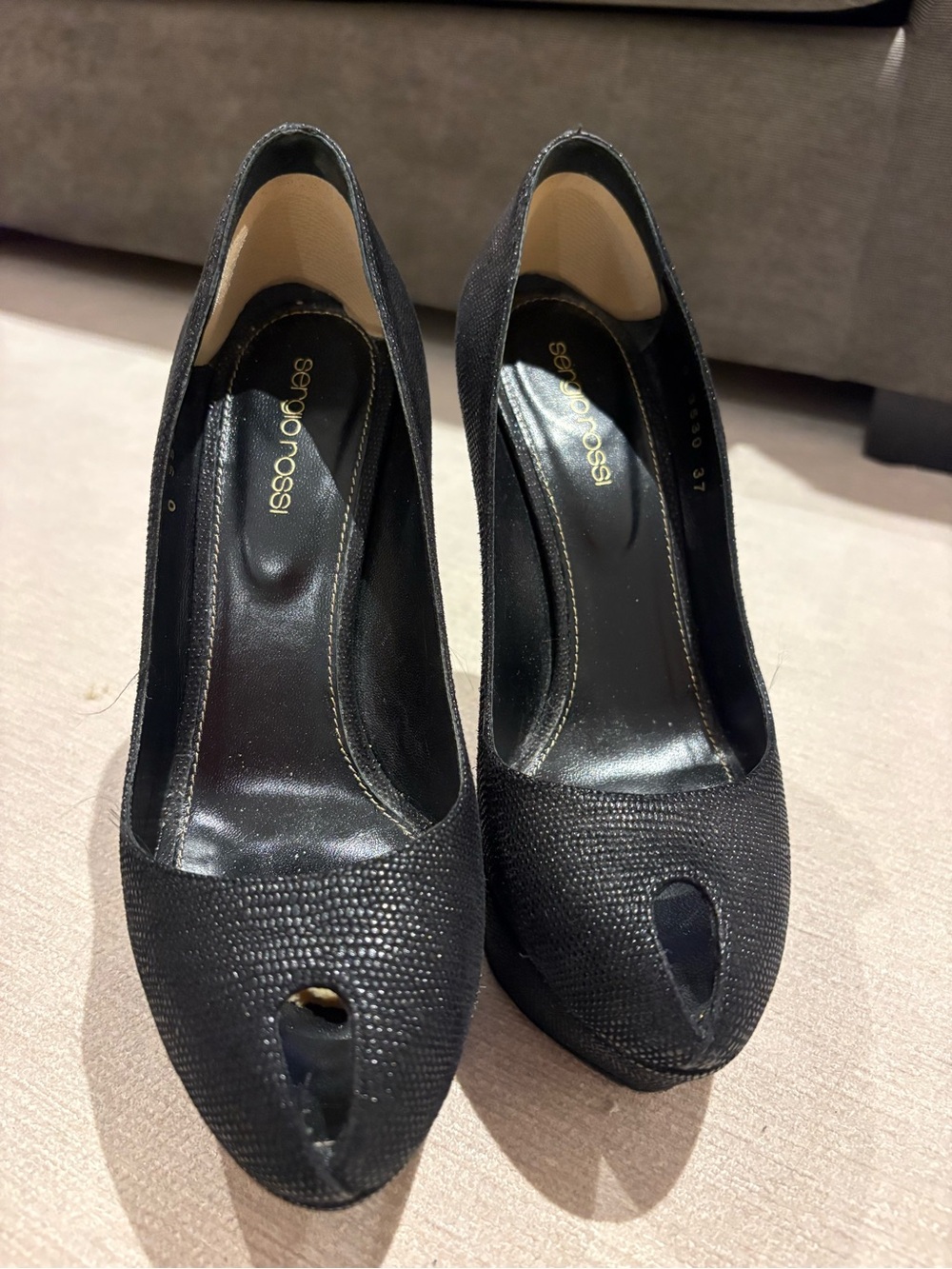 Sergio Rossi Black Peep-Toe Pumps